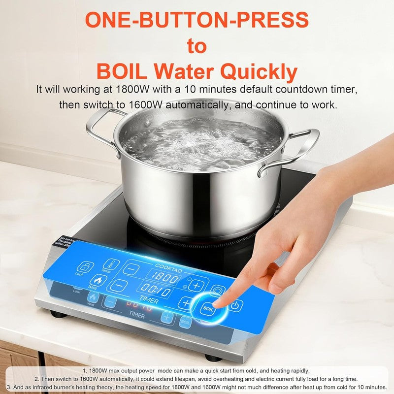 Dual Coils Design of Stainless Steel Single Burner Electric Cooktop, 1800W Comme4