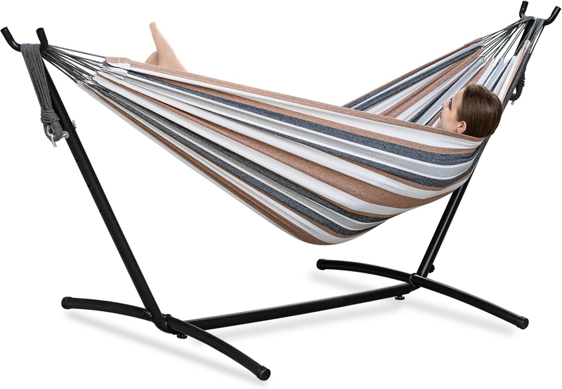 Double Hammocks with Stand for Outside, Portable Space Saving Heavy Duty Steel S10