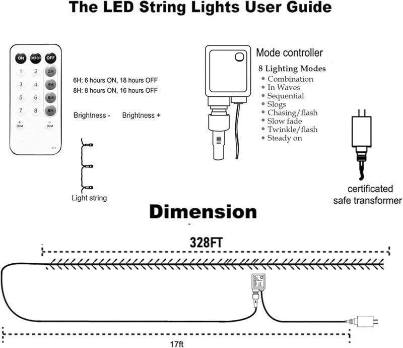 Outdoor Christmas String Lights, 1000 LED 328 FT Plug in Fairy Light with Remote2