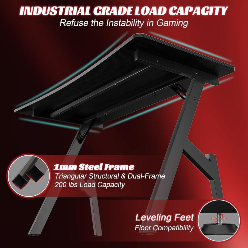 47" Gaming Desk with Cup Holder & Headphone Hook   Ergonomic Carbon Fiber Design3