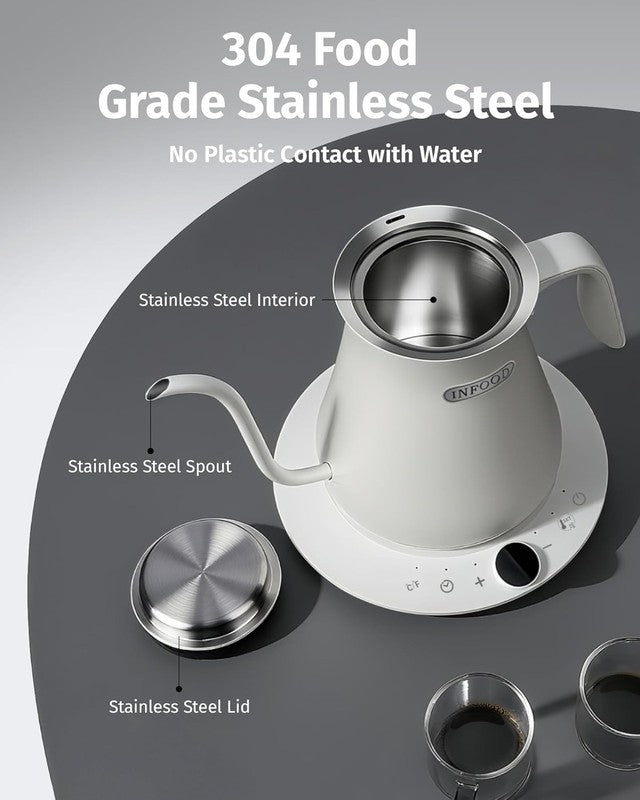 Gooseneck Electric Kettle 0.8L 1200W Stainless Steel White Temp Control Auto Off5