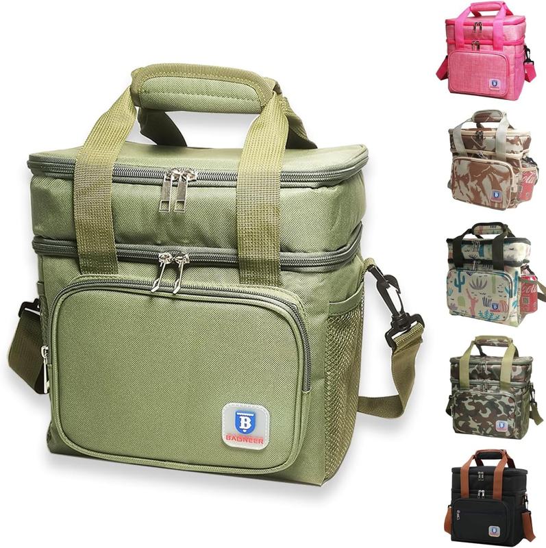 Insulated Lunch Bag Double Deck Lunch Box Picnic Cooling Bag Leakproof Lunchbox 10