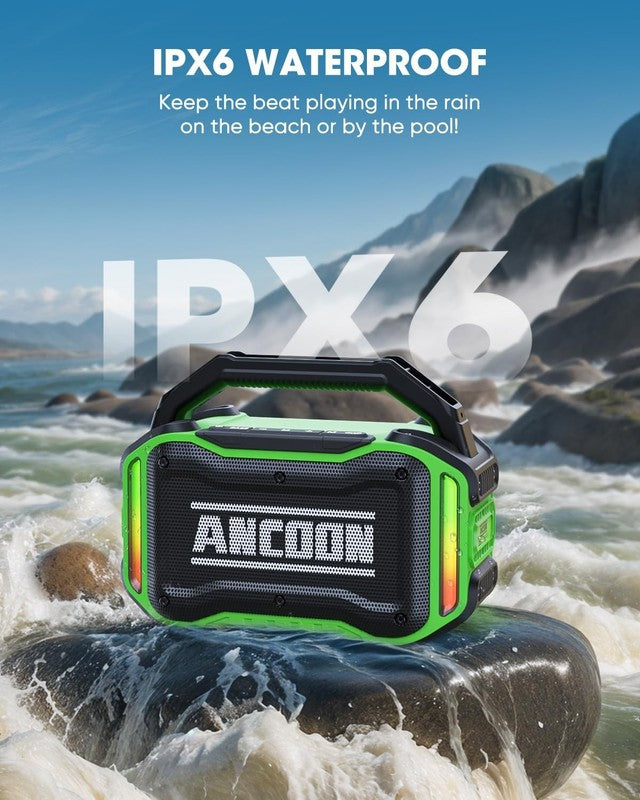 80W Bluetooth Speaker, Loud Bass, IPX6 Waterproof, 20H Playtime, TWS, Green2