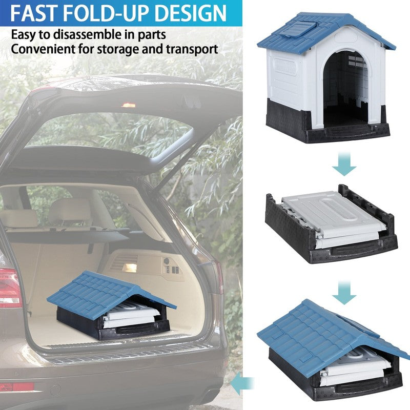 26-In Plastic Small Dog House Portable Pet Puppy House Shelter W/Skylight, Blue4