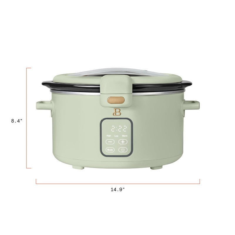 4 Qt Digital Slow Cooker with Hinged Locking Lid, Sage Green by Drew Barrymore9