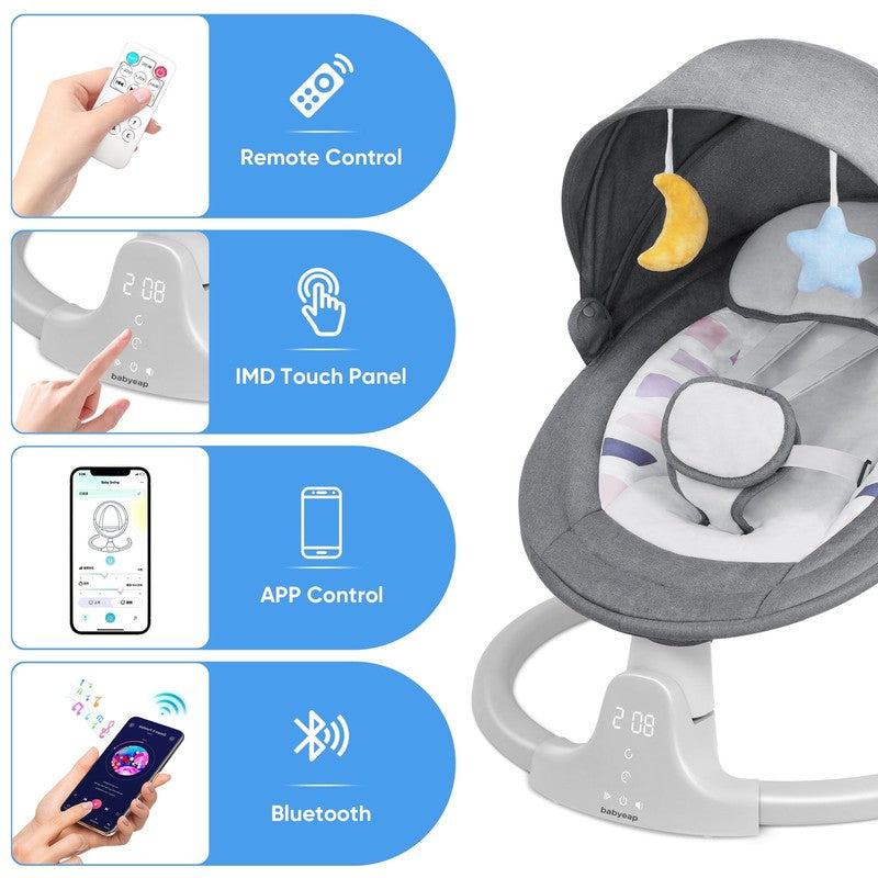 Baby Swing for Infants Motorized Swing w/ Music Speaker Remote Control Gray2