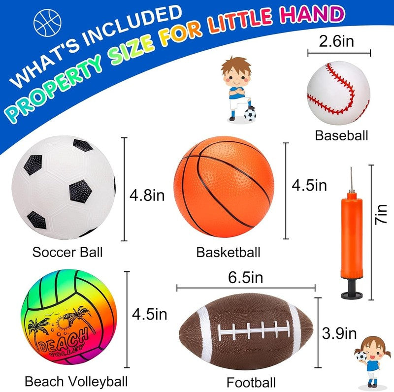 5 Pack Toddler Sports Balls Set Football Soccer Basketball Baseball w/ Bag6