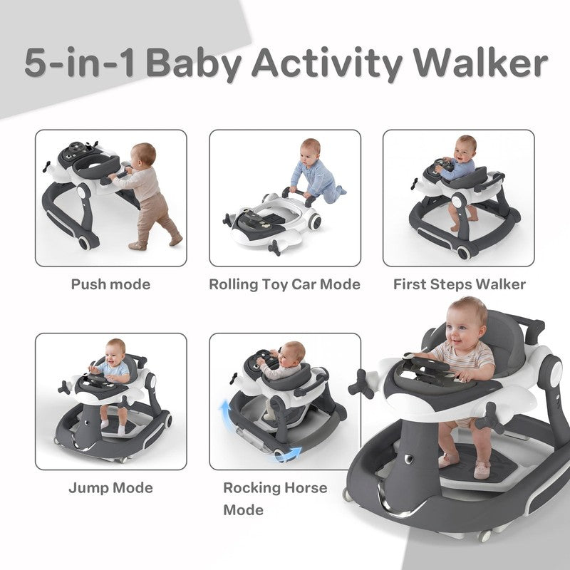 5-In-1 Musical Baby Walker with Wheels, Foldable Baby Walker for Boys Girls, Gre6