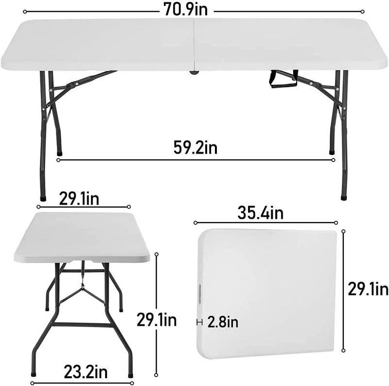 6 FT Folding Half Portable Table White 70x29 Party Backyard Event3