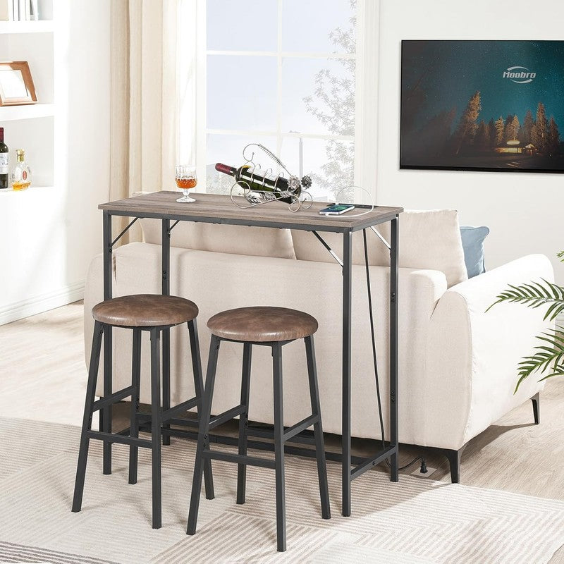 Bar Table with Charging Station High Top Counter Pub Table Greige4