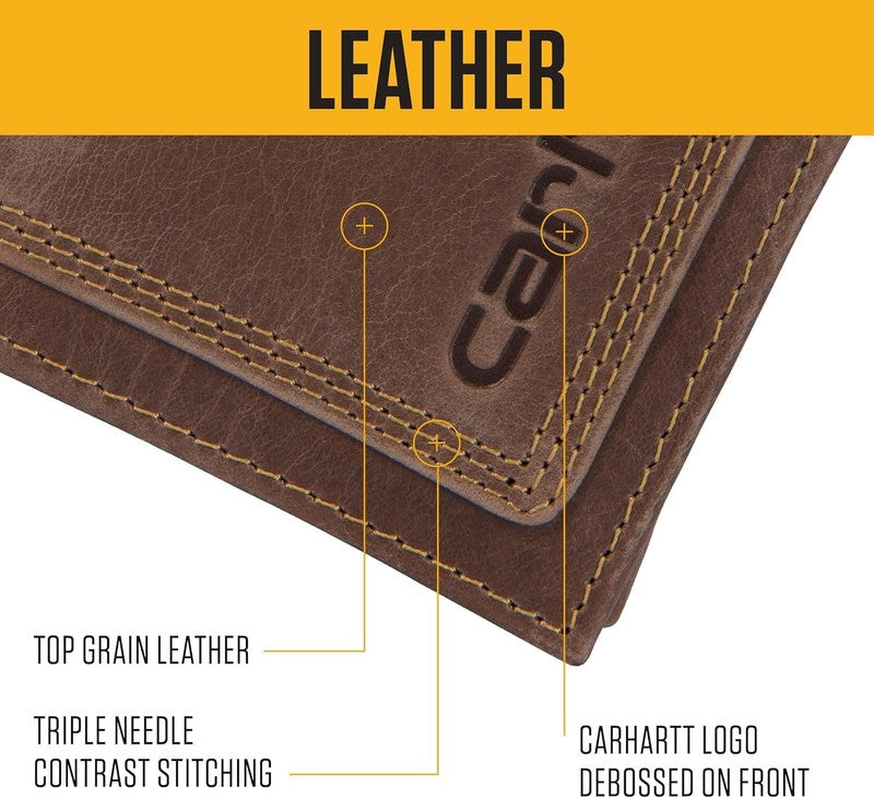 Men Rugged Leather Trifold Wallet Black Triple Stitch Multiple Styles3