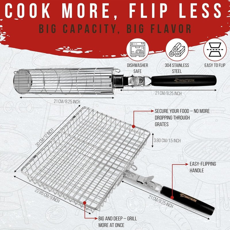 'S Bbq Grill Basket Set for Meat Fish Vegetables Stainless Steel 304 Barbecue Bb1