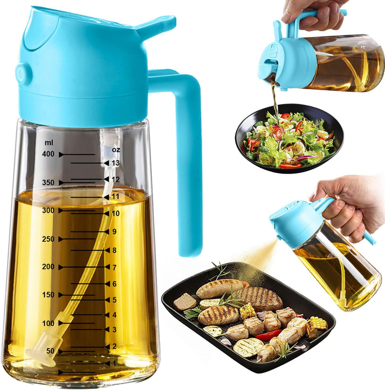 16oz Glass Olive Oil Sprayer 2 in 1 Dispenser Bottle Air Fryer BBQ Sky Blue10