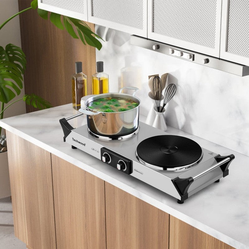 1800W Dual Hot Plate Electric Burner w/ Stay Cool Handles, Silver1