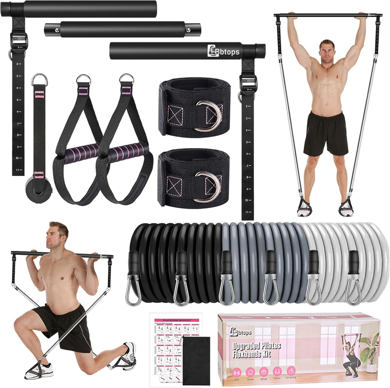 Pilates Bar Kit w/ Stackable Resistance Bands Full Body Home Gym Workout9