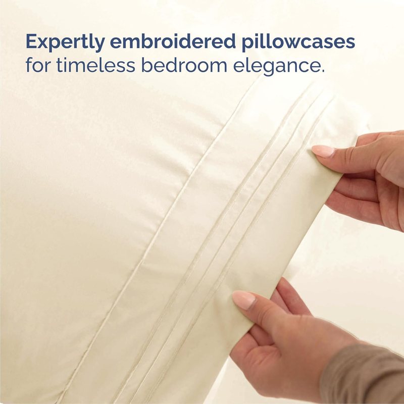 Queen 4 Piece Sheet Set Cooling Hotel Luxury Deep Pocket Off White5