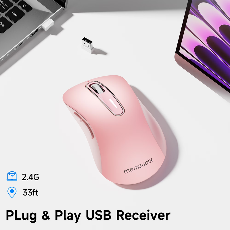2.4GHz Wireless Mouse 1200 DPI 5 Button USB Receiver for PC Laptop Pink5