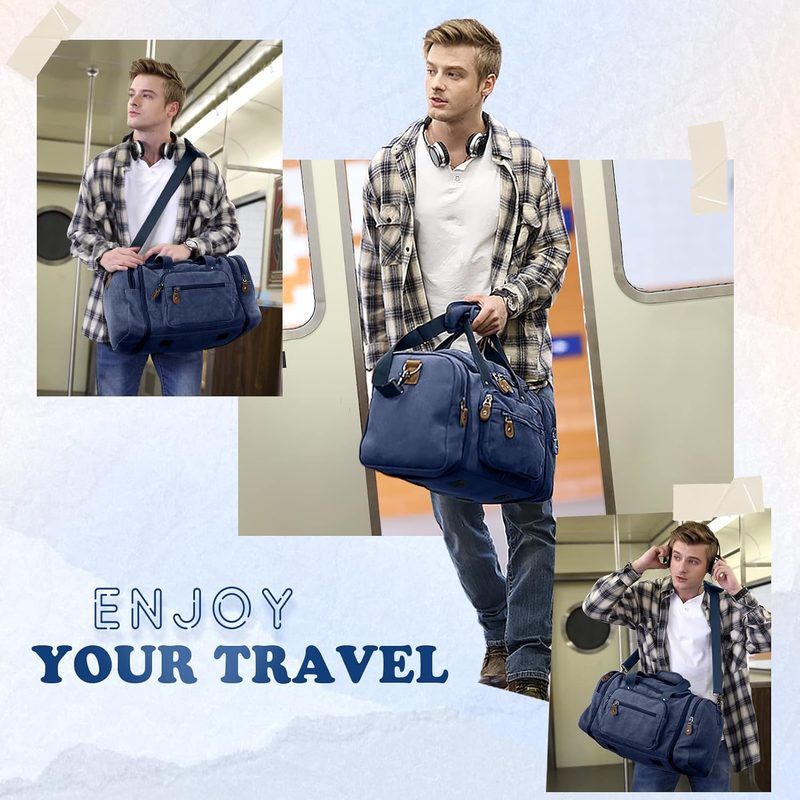 Canvas Duffle Bag for Travel 50L Expandable Duffel Weekend Overnight Bag MenBlue10