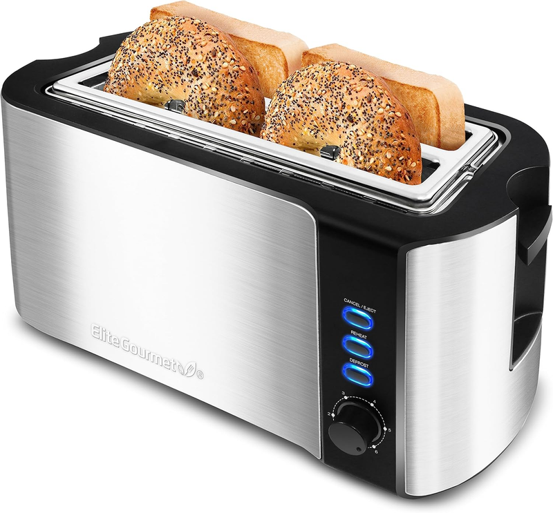 4 Slice Long Slot Toaster, 6 Settings, Defrost, Reheat, Wide Slots, Black SS9