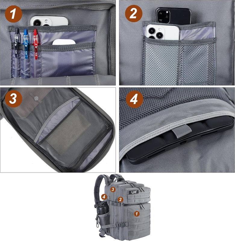 Military 45L Tactical Backpack Grey MOLLE Assault Pack Travel Bag7