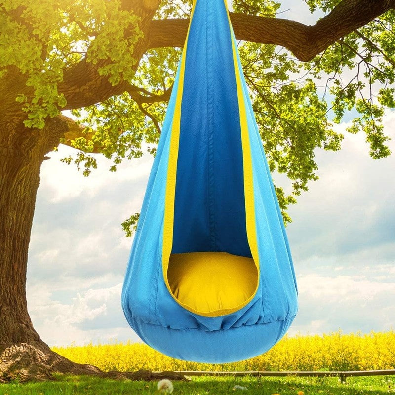 Kids Pod Swing Seat Hanging Hammock Chair Sensory Indoor Outdoor Blue Yellow7
