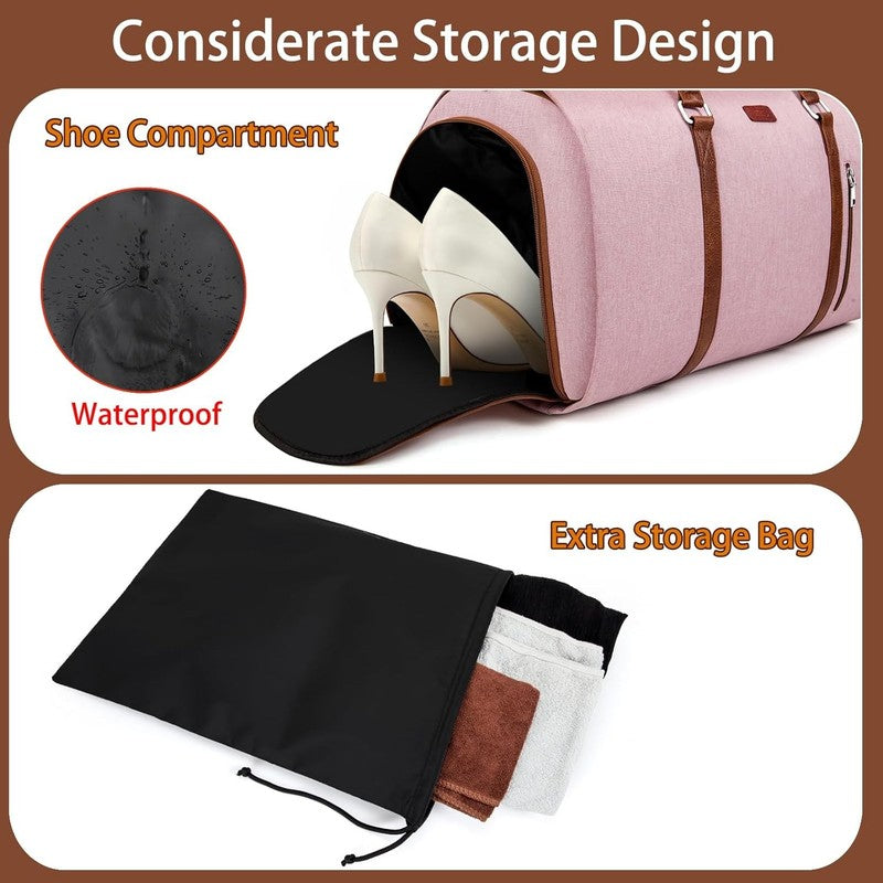 2Pc Pink 2in1 Garment Duffle Bag w/ Toiletry Hanging Suit Travel Carry1