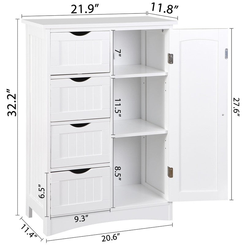 Freestanding Bathroom Floor Cabinet – 4-Drawer Storage with Adjustable Shelves, 4