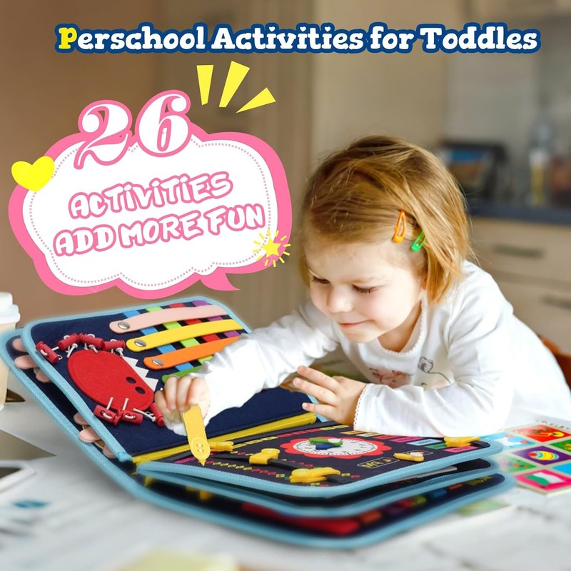 Montessori Toddler Busy Board Book Sensory Travel Learning Toy Fine Motor Skills2