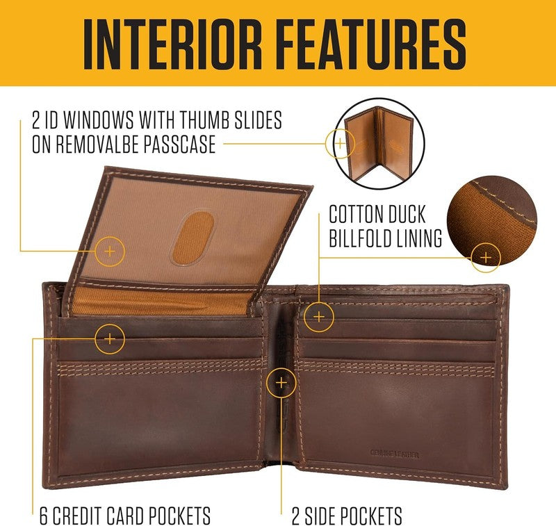 Men Rugged Leather Bifold Wallet Brown Triple Stitch Multiple Styles1