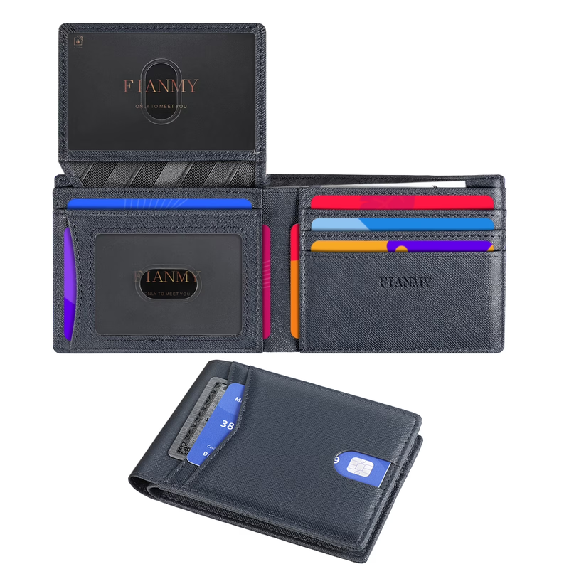 Men's Slim Leather RFID Blocking Bifold Wallet 2 ID Windows Holds 15 Cards  8