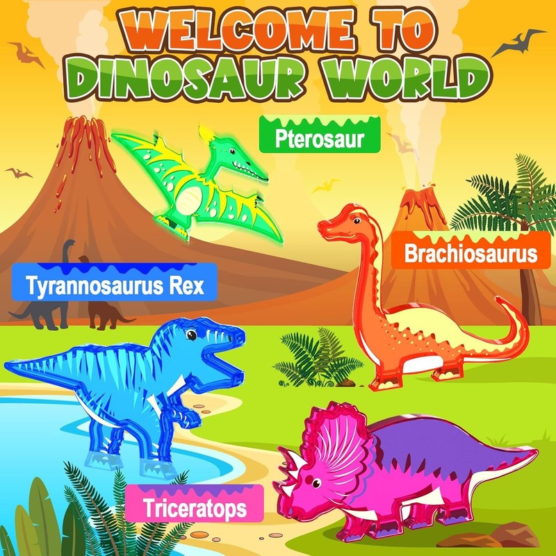 Dinosaur Magnetic Tiles Building Blocks Toy Kids Ages 3–8 Lava World Set3