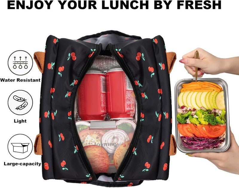 Insulated Lunch Bag Women Men Leakproof Large Cooler Tote w Bottle Holder Red2