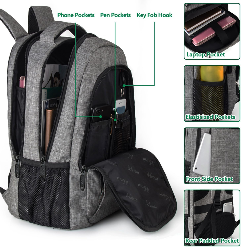 Travel Laptop Backpack Anti Theft Water Resistant 15.6" Computer Bag Grey4