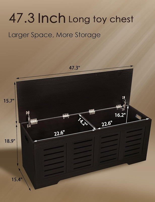 47.3'' Wooden Toy Box Storage Chest Flip Top Entryway Shoe Bench Espresso2