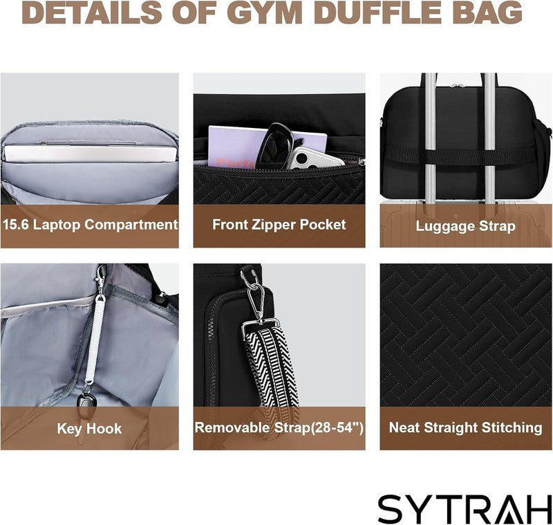 Gym Bag Women Lightweight Duffle Shoe Wet Compartment Yoga Travel Black8