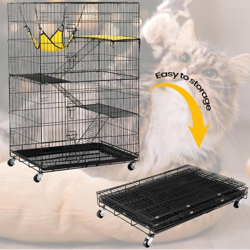 49" 4 Tier Collapsible Metal Cat Cage Kennel w/Casters Ramp Hammock Indoor7