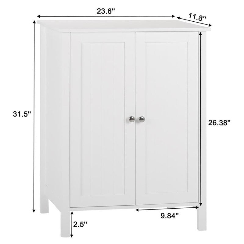 White Wooden 2 Door Bathroom Cabinet Storage with 3 Shelves Free Standing8