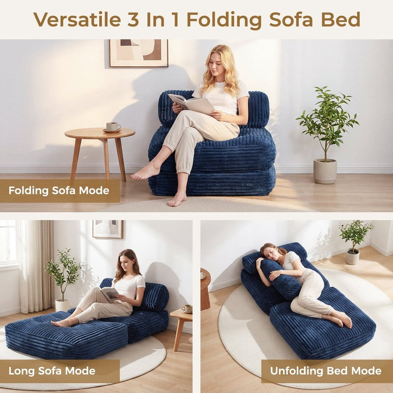 Single Corduroy Convertible Sleeper Sofa   Folding, Pillow Included, Back Suppor1