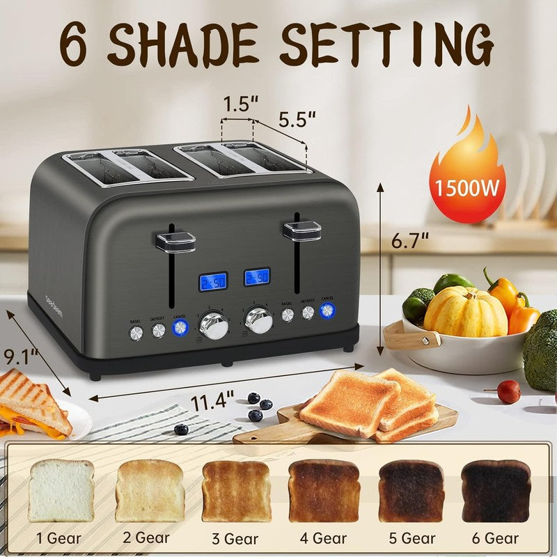 4 Slice Stainless Steel Toaster Dark Metallic - LCD, 6 Shades, Bagel, Defrost1