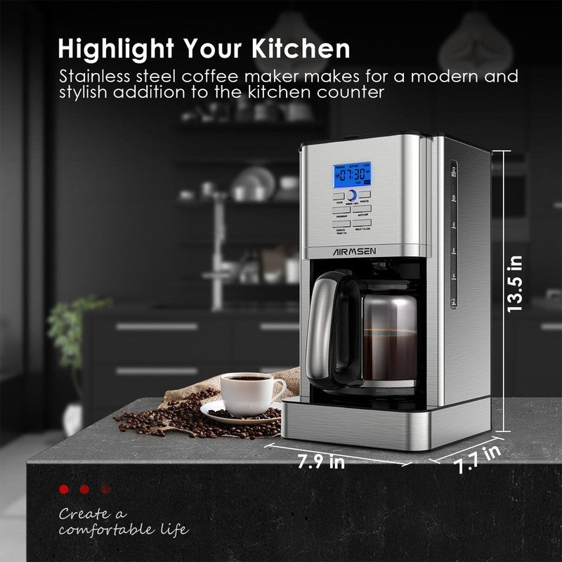 12 Cup Drip Coffee Maker Programmable Stainless Steel Self Cleaning Machine7