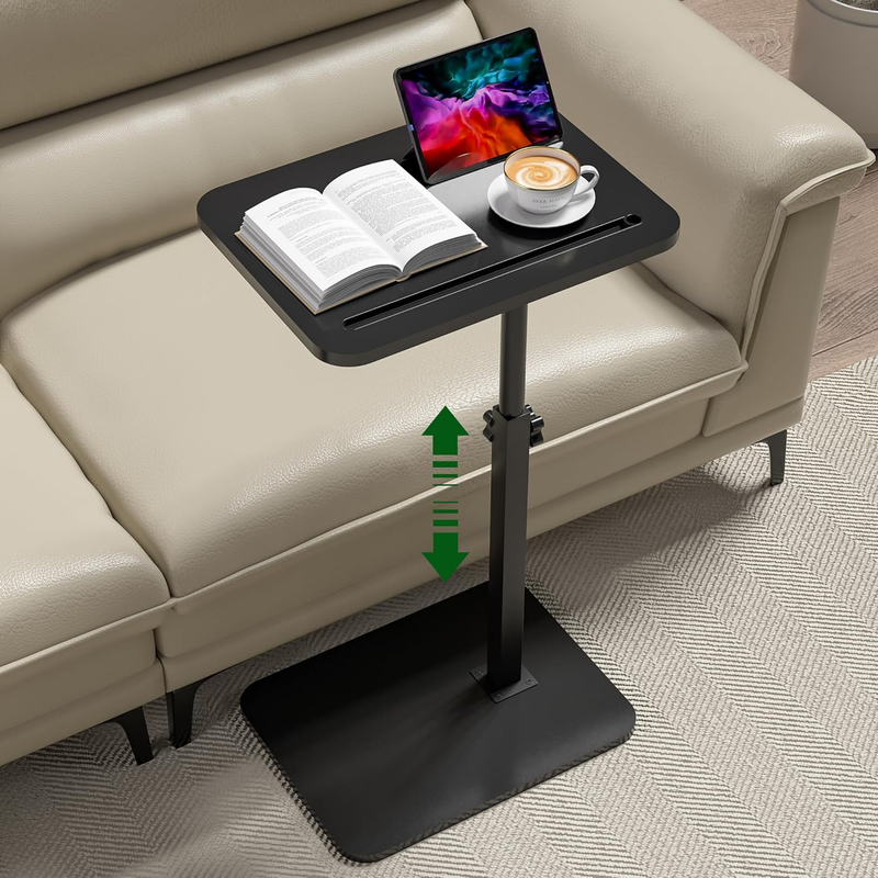 C Table Sofa Side Tray Black Swivel Adjustable Height Laptop Desk Tablet Holder7