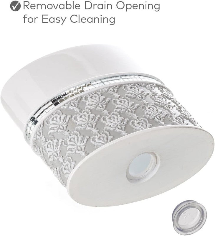 Elegant Mirror Damask 4-Piece Bathroom Accessory Set in White and Gray3