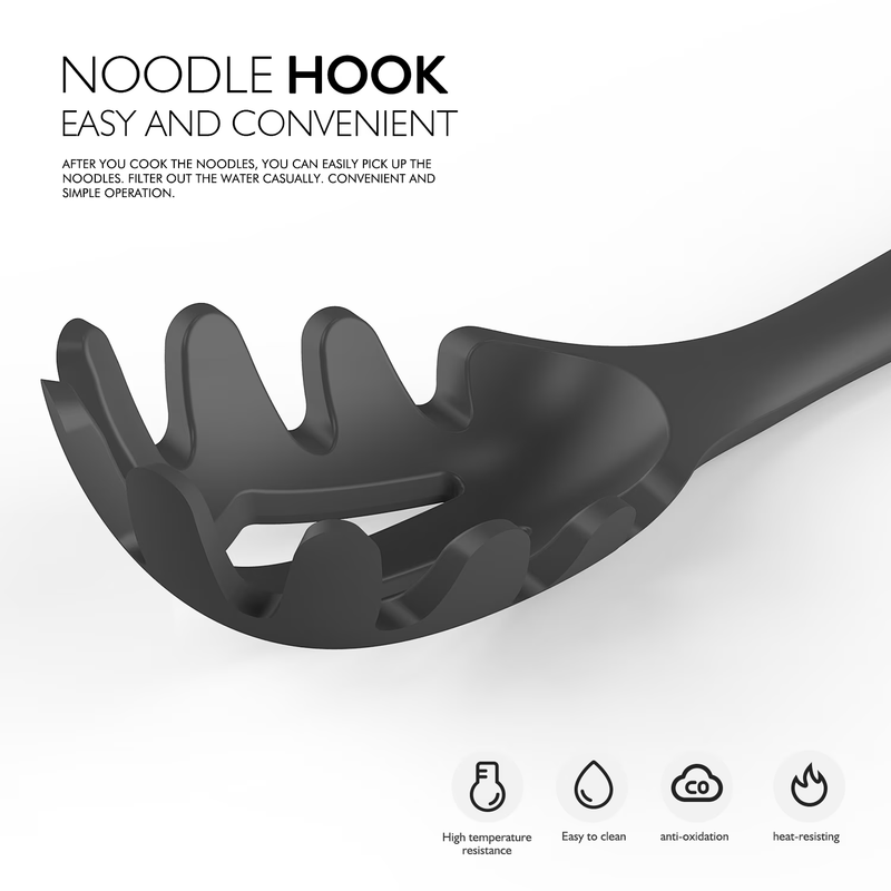 Large Silicone Kitchen Utensil Set Wooden Handle Heat Resistant Black1