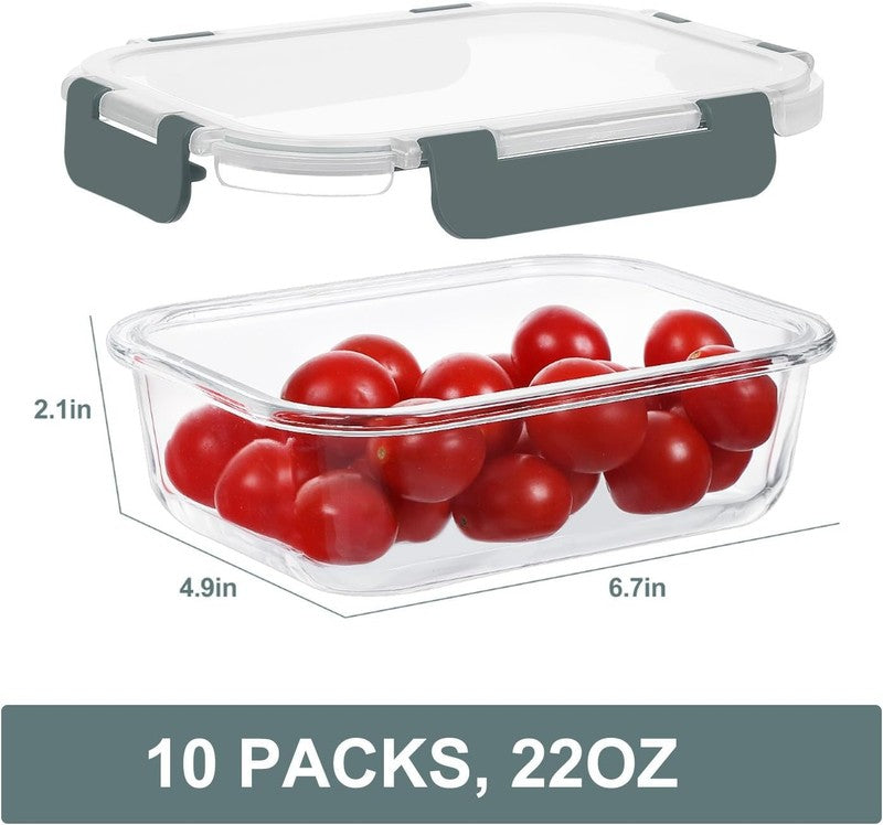 10 Pack 22oz Glass Meal Prep Containers Airtight BPA Free5