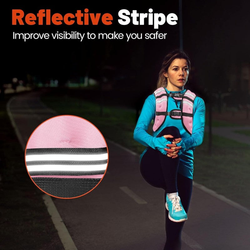 Weighted Vest 12Lb Adjustable Reflective Stripe Strength Training Workout LPink2