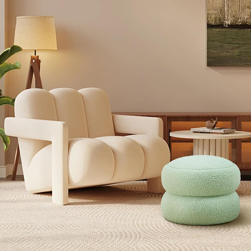 Storage Ottoman,Soft Teddy Velvet Upholstered Footrest,Mordern round Stool with 5
