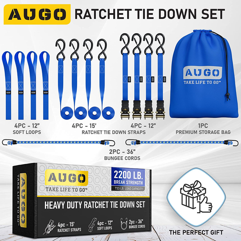 Ratchet Straps Heavy Duty 4 Pack  15 FT   2200 LB Break Strength – with Safety L4