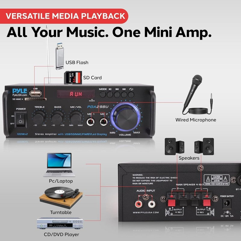 200W Bluetooth Stereo Power Amplifier   Dual Channel Audio Receiver3