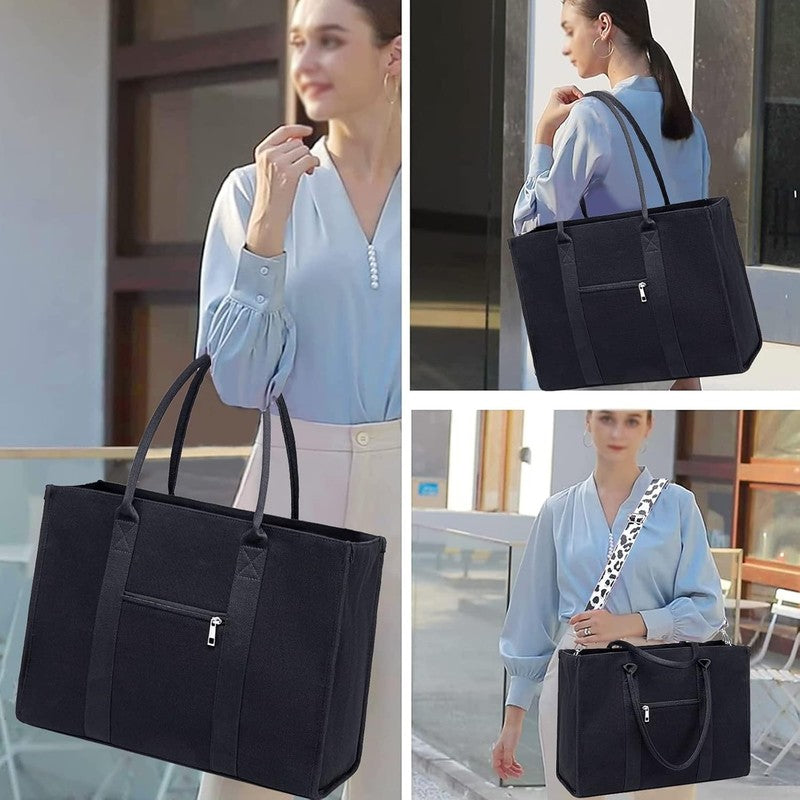 15.6" Laptop Tote Bag Women Canvas Work Messenger Shoulder Bag Office Handbag1
