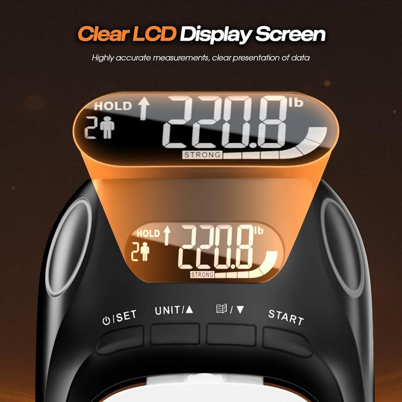 2 in 1 Grip Strength Tester & Trainer, 400Lb LCD Dynamometer + Ring Set3